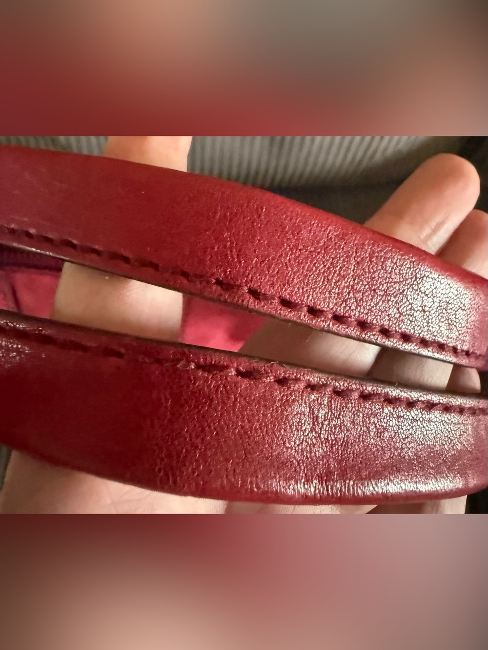 Large Fossil Maroon Leather Shoulder Bag Purse with Front Pockets and Key Fob - Picture 10 of 14